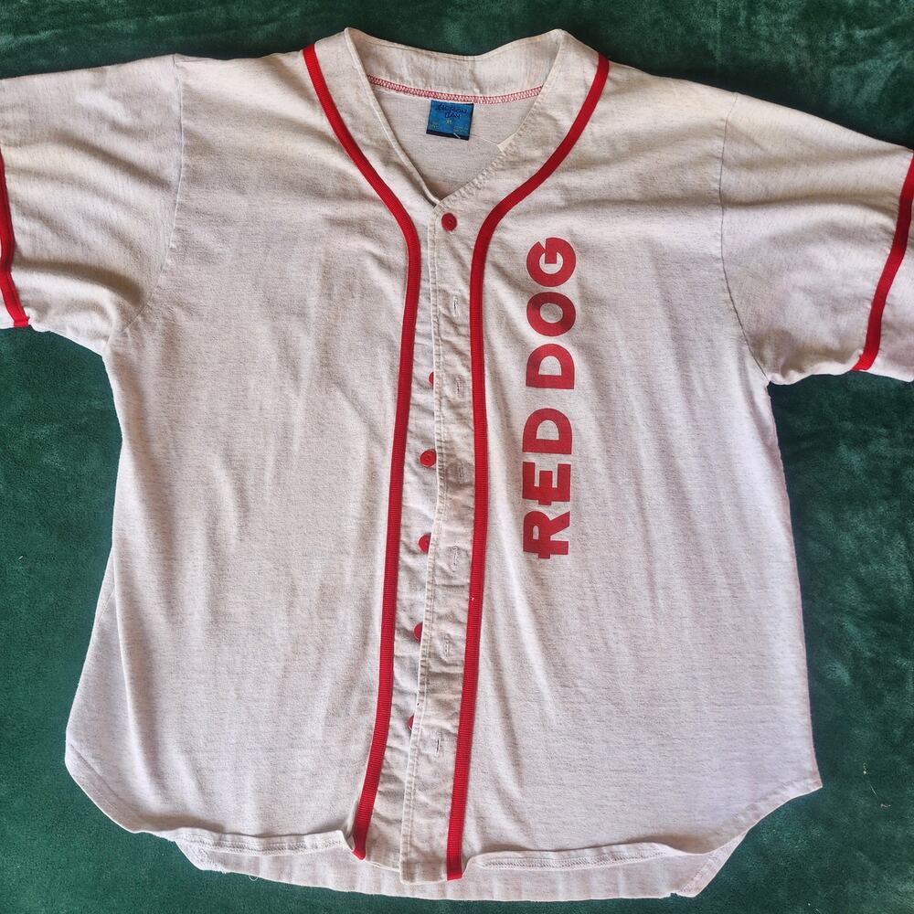 Vintage Red Dog Beer Baseball Jersey Shirt 90s Bulldog Graphic USA Made XL